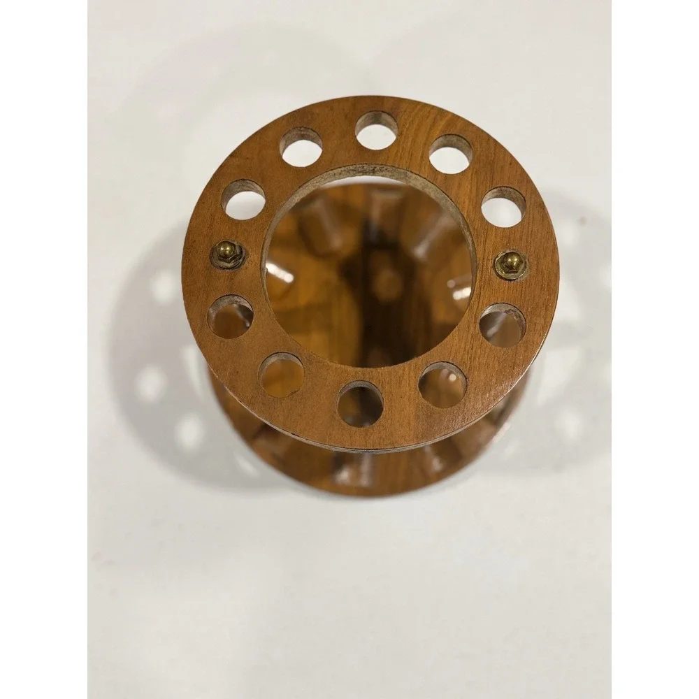 Vintage Round Wood Tobacco 10 Pipe Rack With Amber Duraglas Glass Humidor Jar